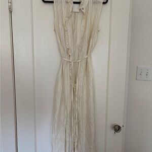 Elegant H&M Cream Sleeveless Dress with Silver Accent Button